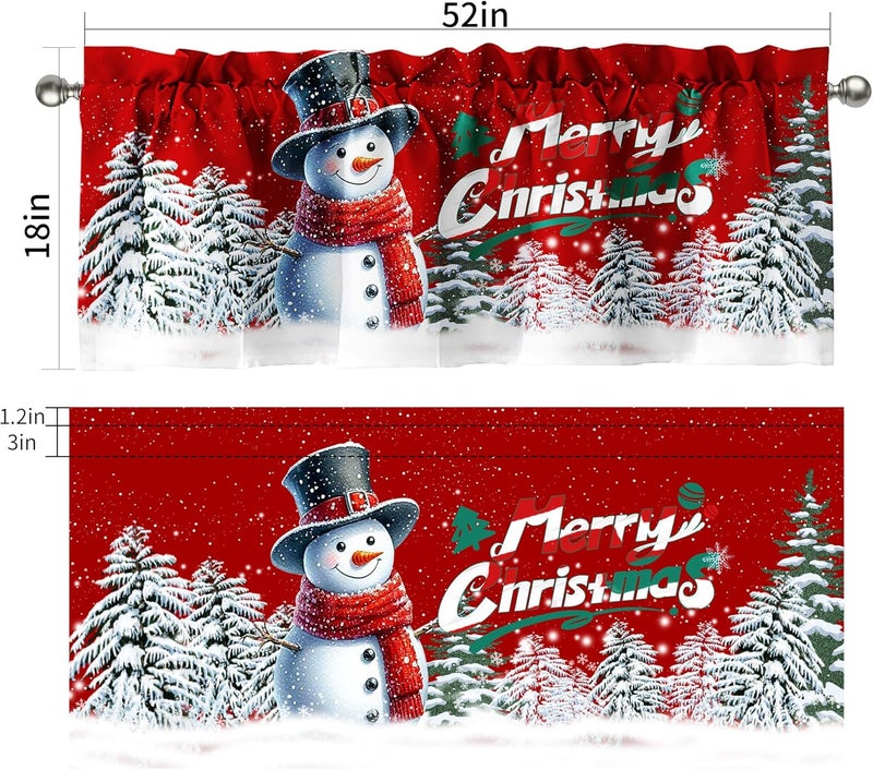 SUNWISHA Christmas Curtain Valances Set 52x18'' - Snowflake Christmas Classic Merry Christmas Window Curtains Kitchen/Bathroom/Laundry Decor, Winter Holiday Home Valances Red - Image 2